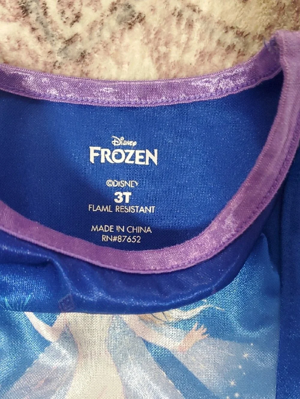 Disney Frozen Girls' Royal Blue Nightgown with Purple Trim - Picture 2 of 4